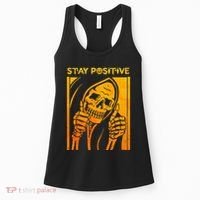 Funny Skull Stay Positive Skeleton Halloween Motivational Women's Tank Top thumb 0