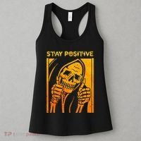 Funny Skull Stay Positive Skeleton Halloween Motivational Women's Tank Top thumb 3