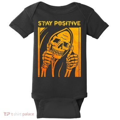 Funny Skull Stay Positive Skeleton Halloween Motivational Baby Bodysuit