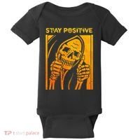 Funny Skull Stay Positive Skeleton Halloween Motivational Baby Bodysuit thumb 0
