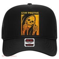 Funny Skull Stay Positive Skeleton Halloween Motivational Hat thumb 0