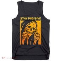 Funny Skull Stay Positive Skeleton Halloween Motivational Tank Top thumb 0