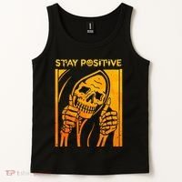 Funny Skull Stay Positive Skeleton Halloween Motivational Tank Top thumb 2