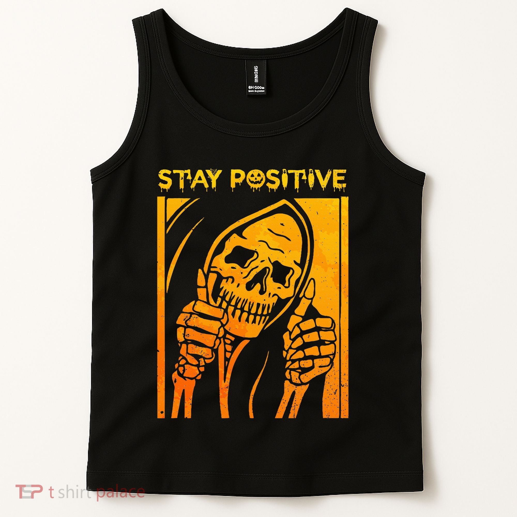 Funny Skull Stay Positive Skeleton Halloween Motivational Tank Top