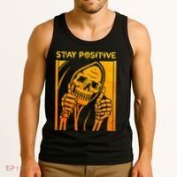Funny Skull Stay Positive Skeleton Halloween Motivational Tank Top thumb 3