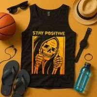 Funny Skull Stay Positive Skeleton Halloween Motivational Tank Top thumb 4