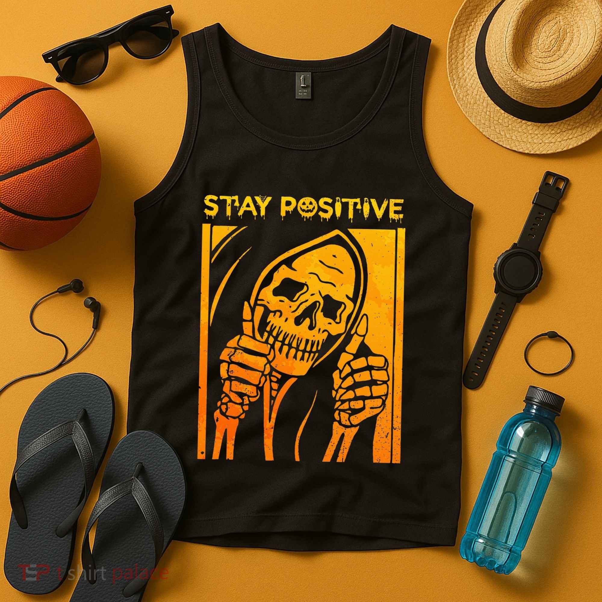 Funny Skull Stay Positive Skeleton Halloween Motivational Tank Top