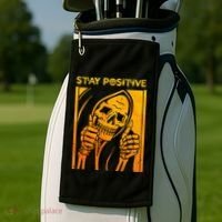 Funny Skull Stay Positive Skeleton Halloween Motivational Golf Towel thumb 2