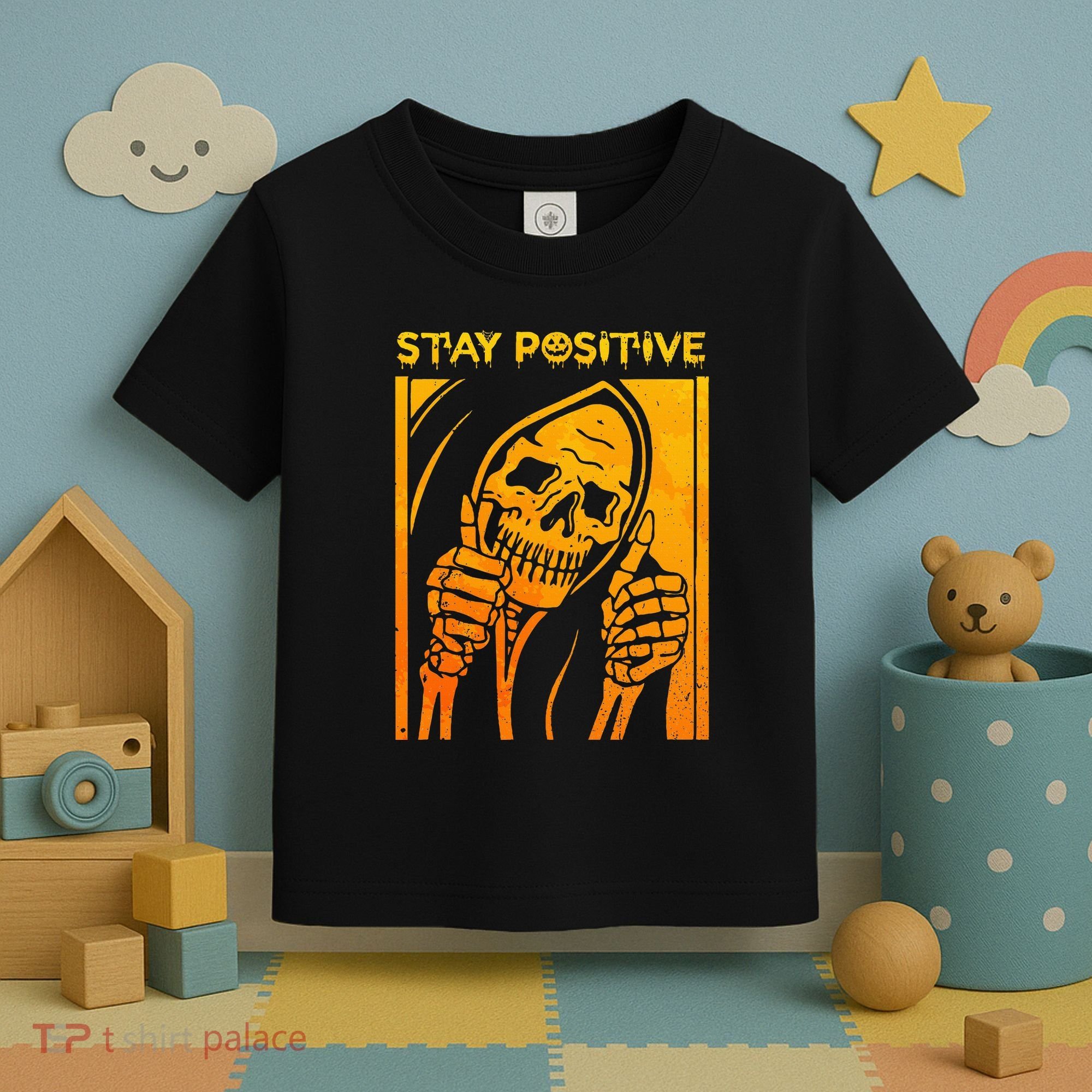 Funny Skull Stay Positive Skeleton Halloween Motivational Toddler T-Shirt