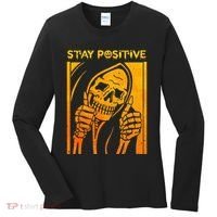 Funny Skull Stay Positive Skeleton Halloween Motivational Women's Long Sleeve Shirt thumb 0