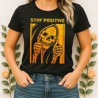 Funny Skull Stay Positive Skeleton Halloween Motivational Women's T-Shirt thumb 2