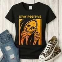 Funny Skull Stay Positive Skeleton Halloween Motivational Women's T-Shirt thumb 3