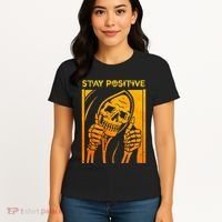 Funny Skull Stay Positive Skeleton Halloween Motivational Women's T-Shirt thumb 4
