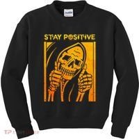 Funny Skull Stay Positive Skeleton Halloween Motivational Kids Sweatshirt thumb 0