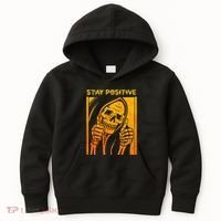 Funny Skull Stay Positive Skeleton Halloween Motivational Kids Hoodie thumb 0