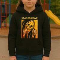 Funny Skull Stay Positive Skeleton Halloween Motivational Kids Hoodie thumb 3