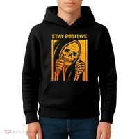 Funny Skull Stay Positive Skeleton Halloween Motivational Kids Hoodie thumb 4