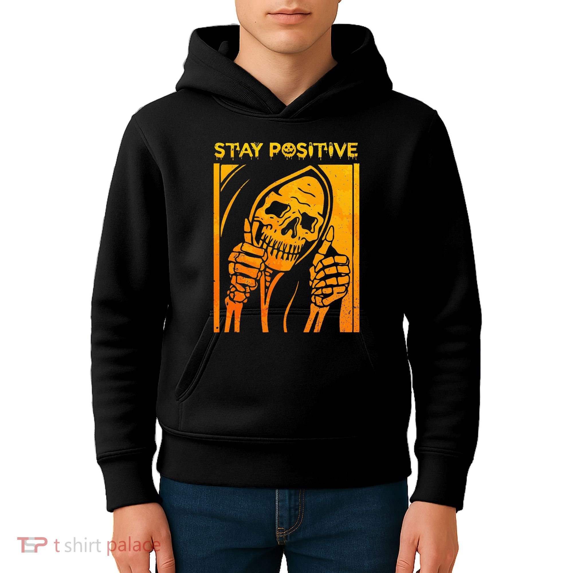 Funny Skull Stay Positive Skeleton Halloween Motivational Kids Hoodie