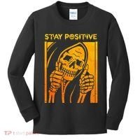 Funny Skull Stay Positive Skeleton Halloween Motivational Kids Long Sleeve Shirt thumb 0