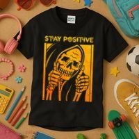 Funny Skull Stay Positive Skeleton Halloween Motivational Kids T-Shirt thumb 3