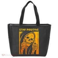 Funny Skull Stay Positive Skeleton Halloween Motivational Tote Bag thumb 0