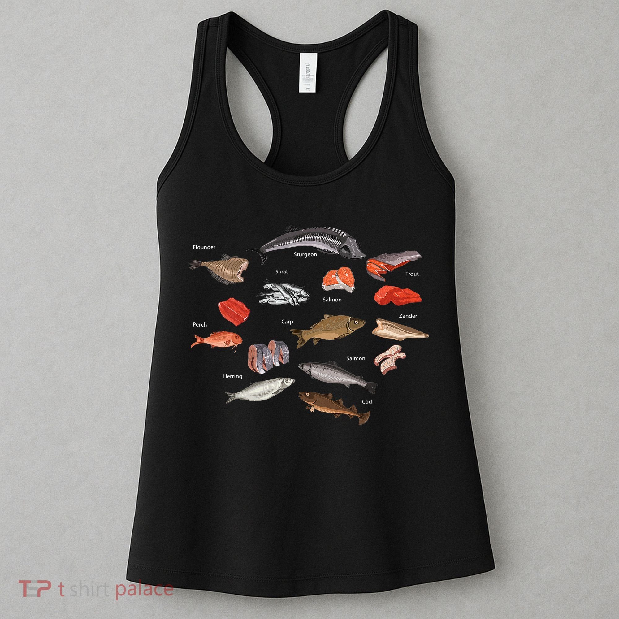 Flounder Sturgeon Sprat Trout Salmon Cod Aquatic Species Women's Tank Top