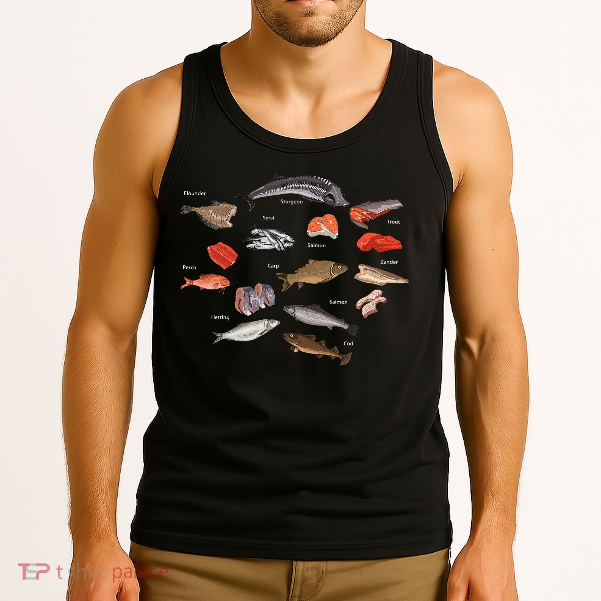 Flounder Sturgeon Sprat Trout Salmon Cod Aquatic Species Tank Top