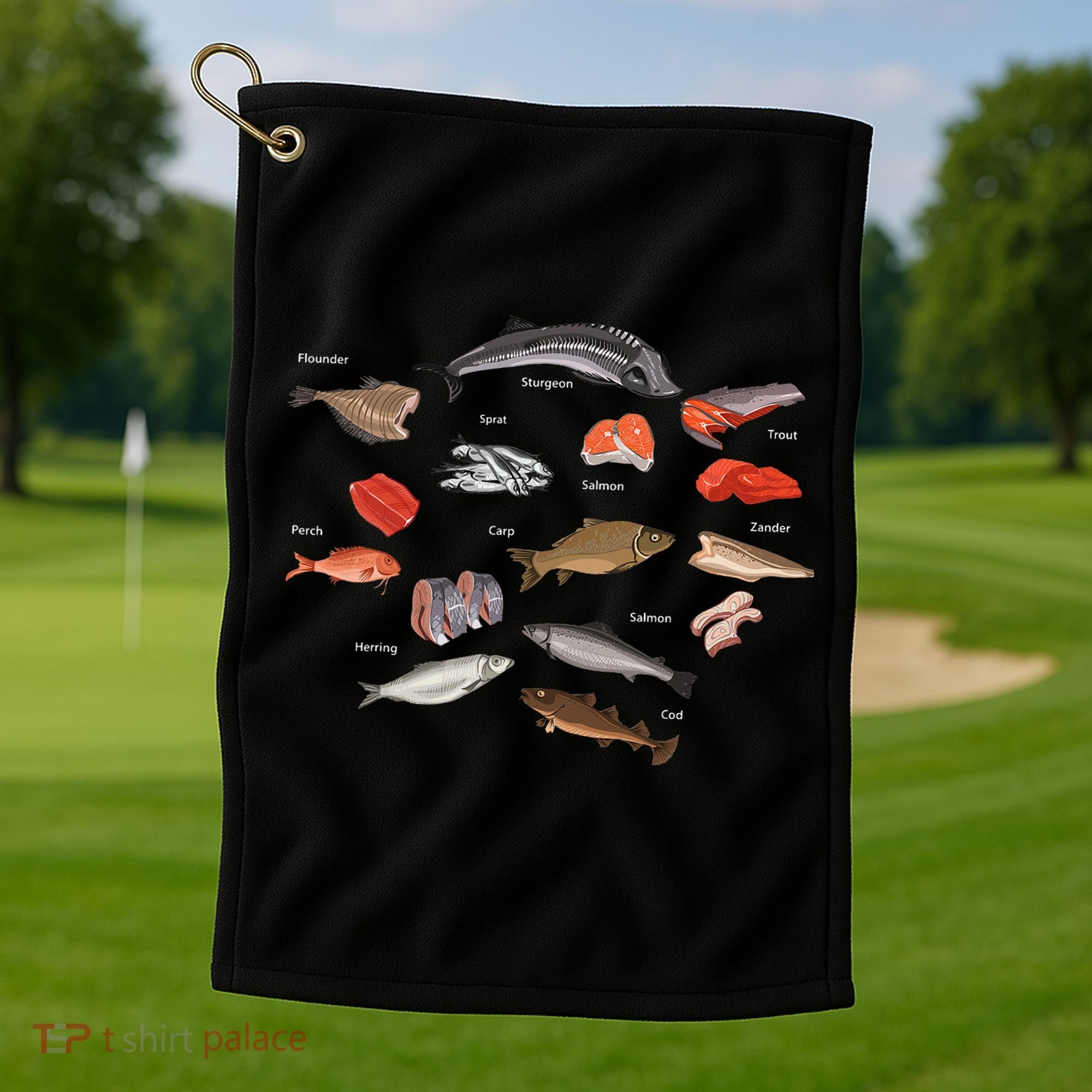 Flounder Sturgeon Sprat Trout Salmon Cod Aquatic Species Golf Towel
