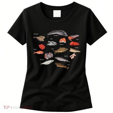 Flounder Sturgeon Sprat Trout Salmon Cod Aquatic Species Women's T-Shirt