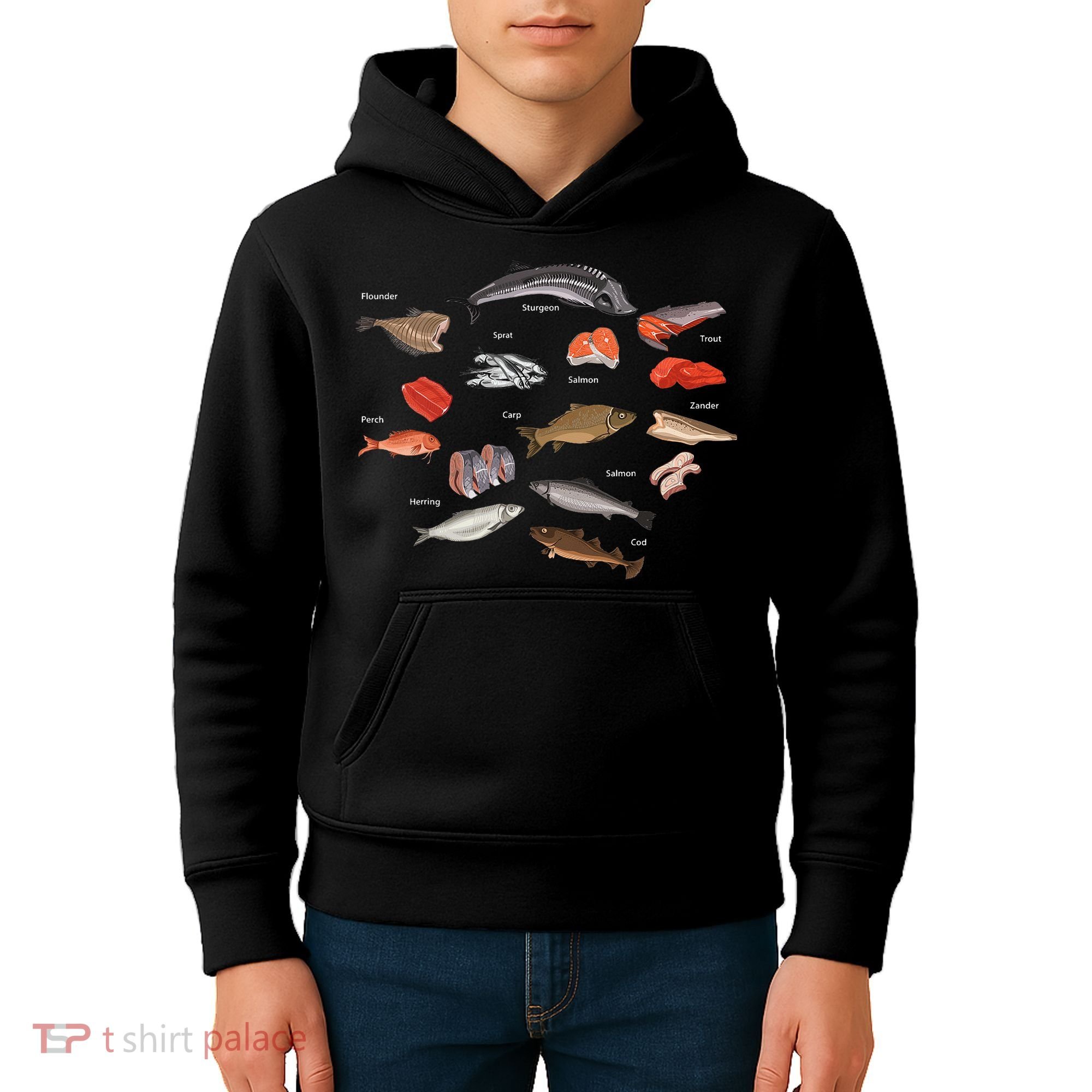 Flounder Sturgeon Sprat Trout Salmon Cod Aquatic Species Kids Hoodie