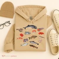 Flounder Sturgeon Sprat Trout Salmon Cod Aquatic Species Hoodie thumb 4
