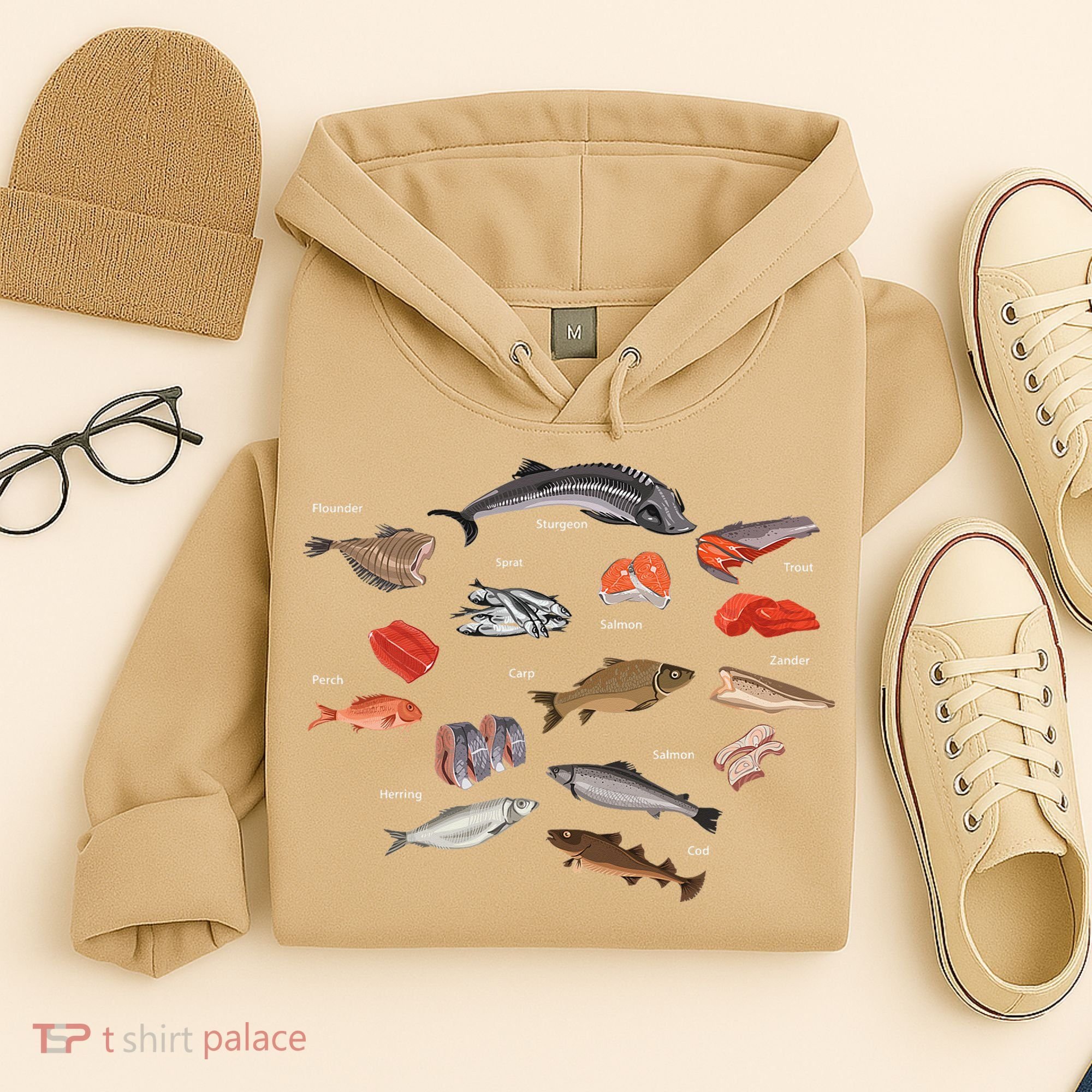 Flounder Sturgeon Sprat Trout Salmon Cod Aquatic Species Hoodie