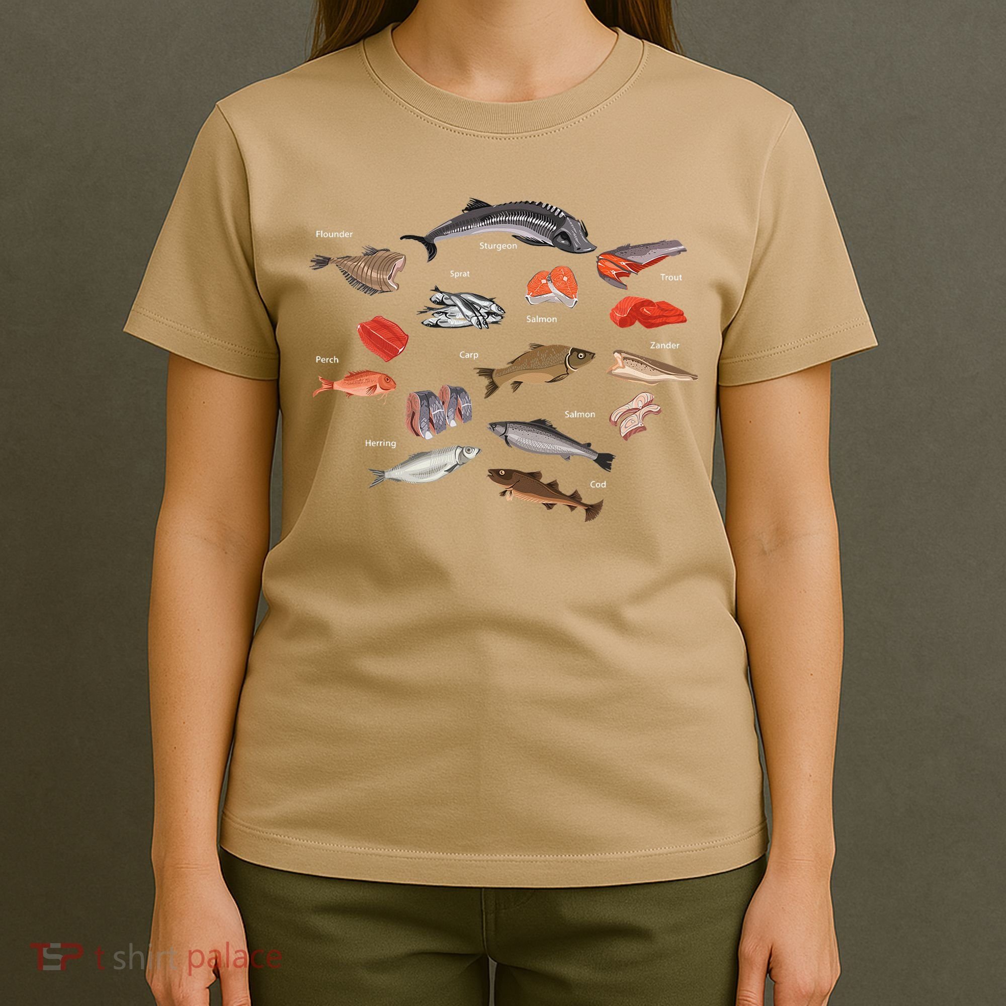 Flounder Sturgeon Sprat Trout Salmon Cod Aquatic Species T-Shirt