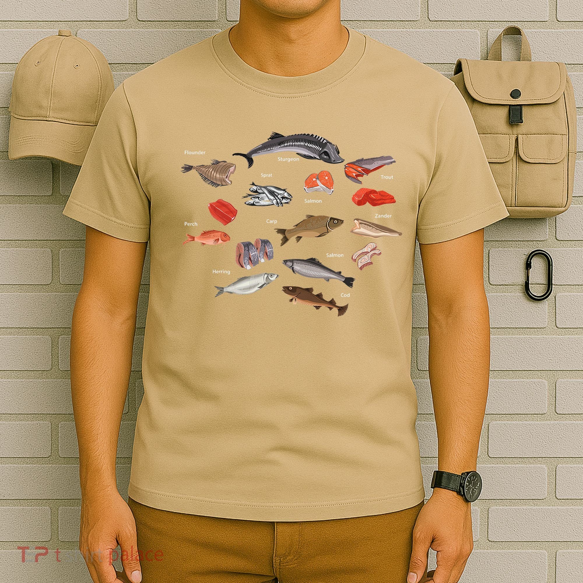 Flounder Sturgeon Sprat Trout Salmon Cod Aquatic Species T-Shirt