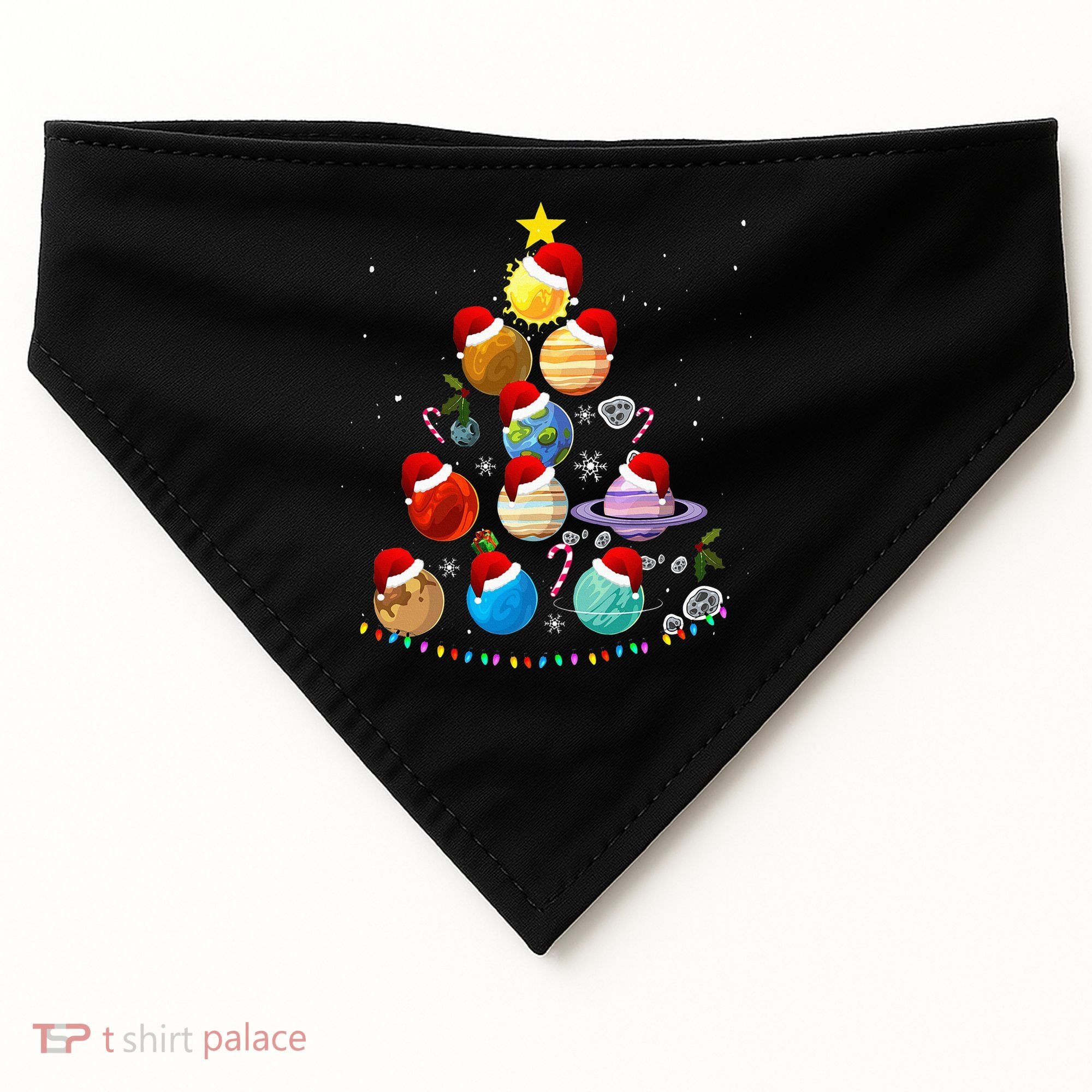 Funny Solar System Space Planets Tree Christmas Pajama Xmas USA-Made Doggie Bandana