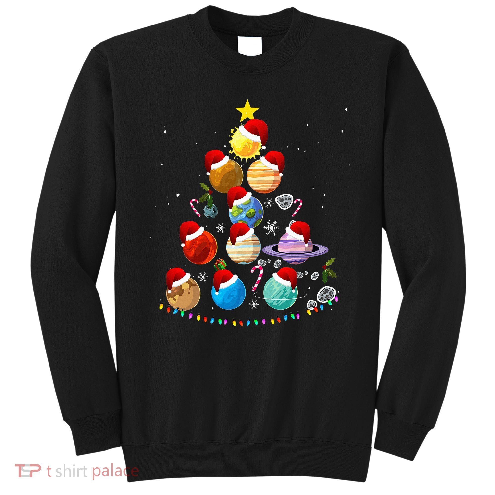 Funny Solar System Space Planets Tree Christmas Pajama Xmas Sweatshirt