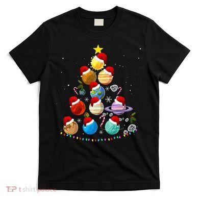 Funny Solar System Space Planets Tree Christmas Pajama Xmas T-Shirt
