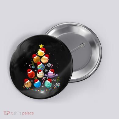 Funny Solar System Space Planets Tree Christmas Pajama Xmas Button