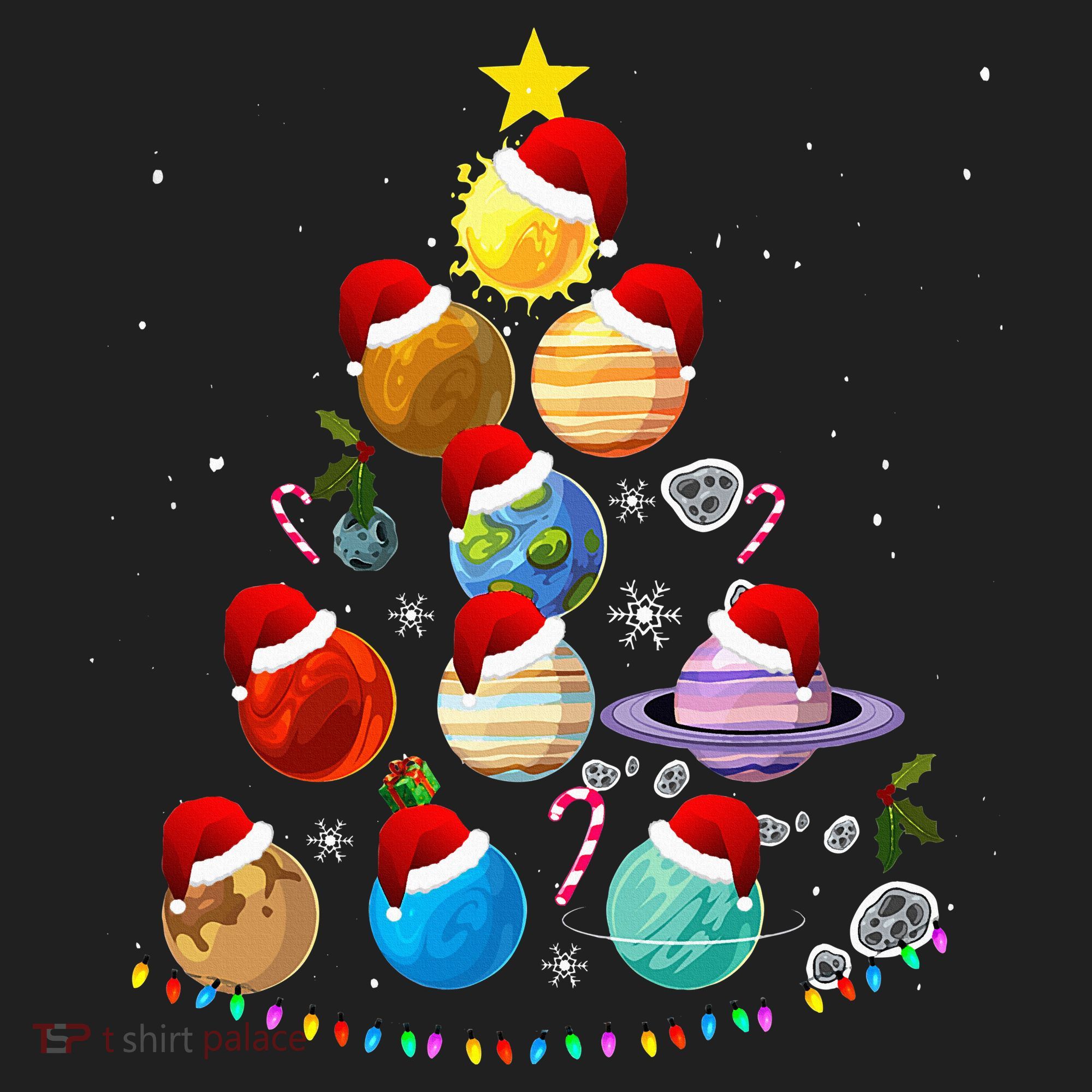 Funny Solar System Space Planets Tree Christmas Pajama Xmas Beanie