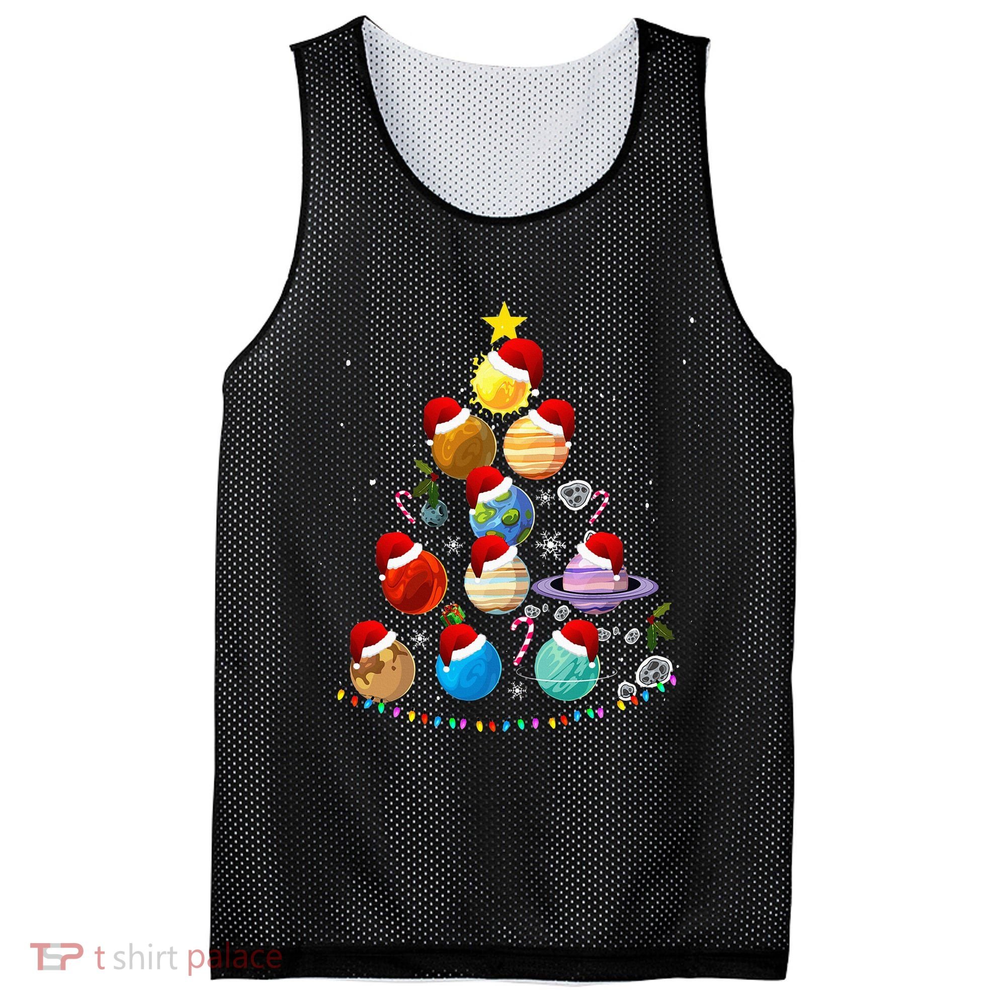 Funny Solar System Space Planets Tree Christmas Pajama Xmas Mesh Reversible Basketball Jersey Tank