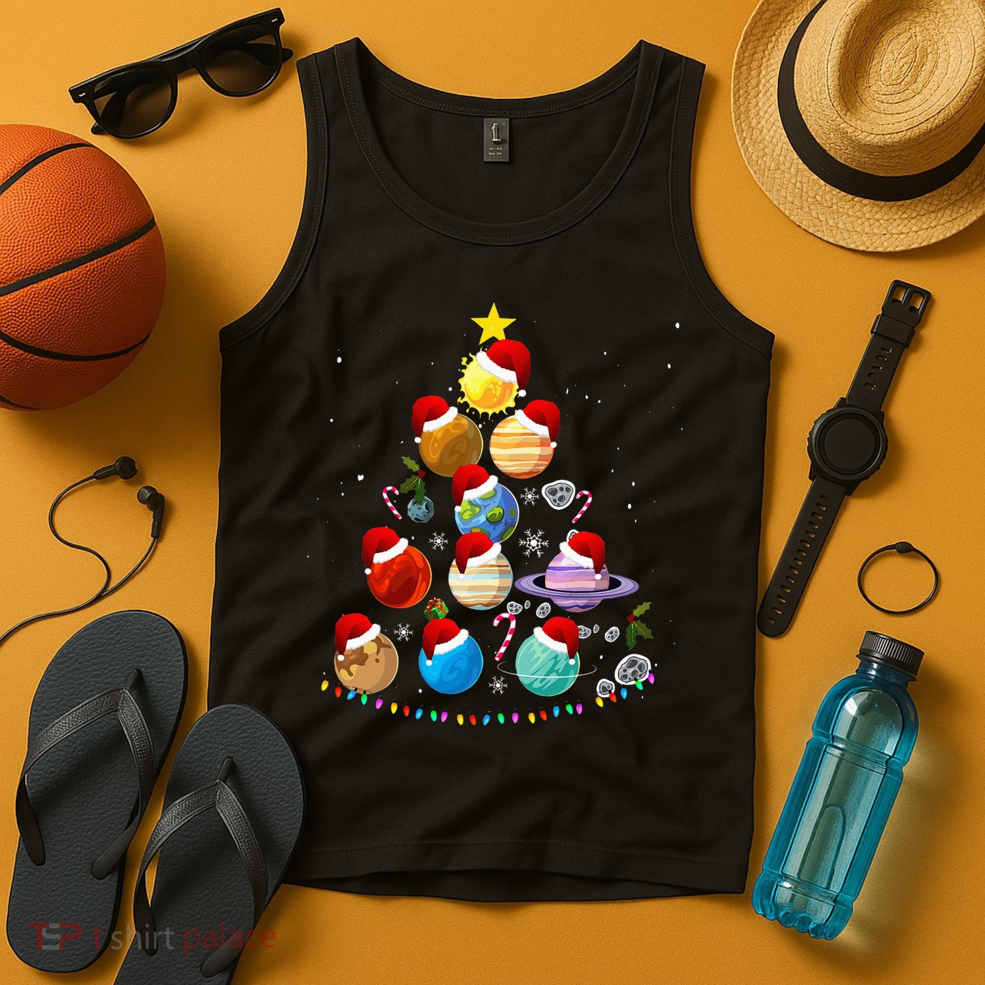 Funny Solar System Space Planets Tree Christmas Pajama Xmas Tank Top