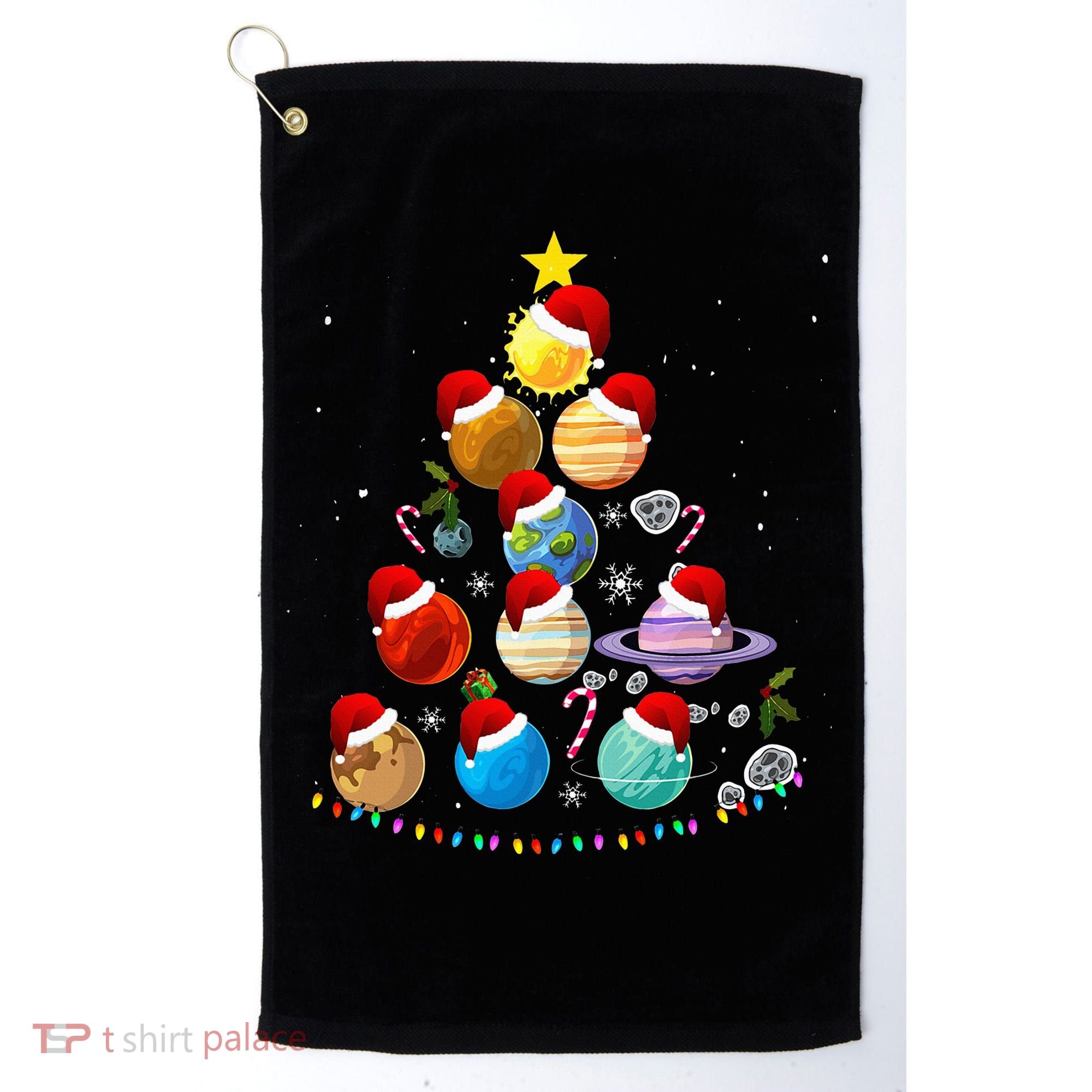 Funny Solar System Space Planets Tree Christmas Pajama Xmas Golf Towel