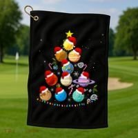 Funny Solar System Space Planets Tree Christmas Pajama Xmas Golf Towel thumb 1