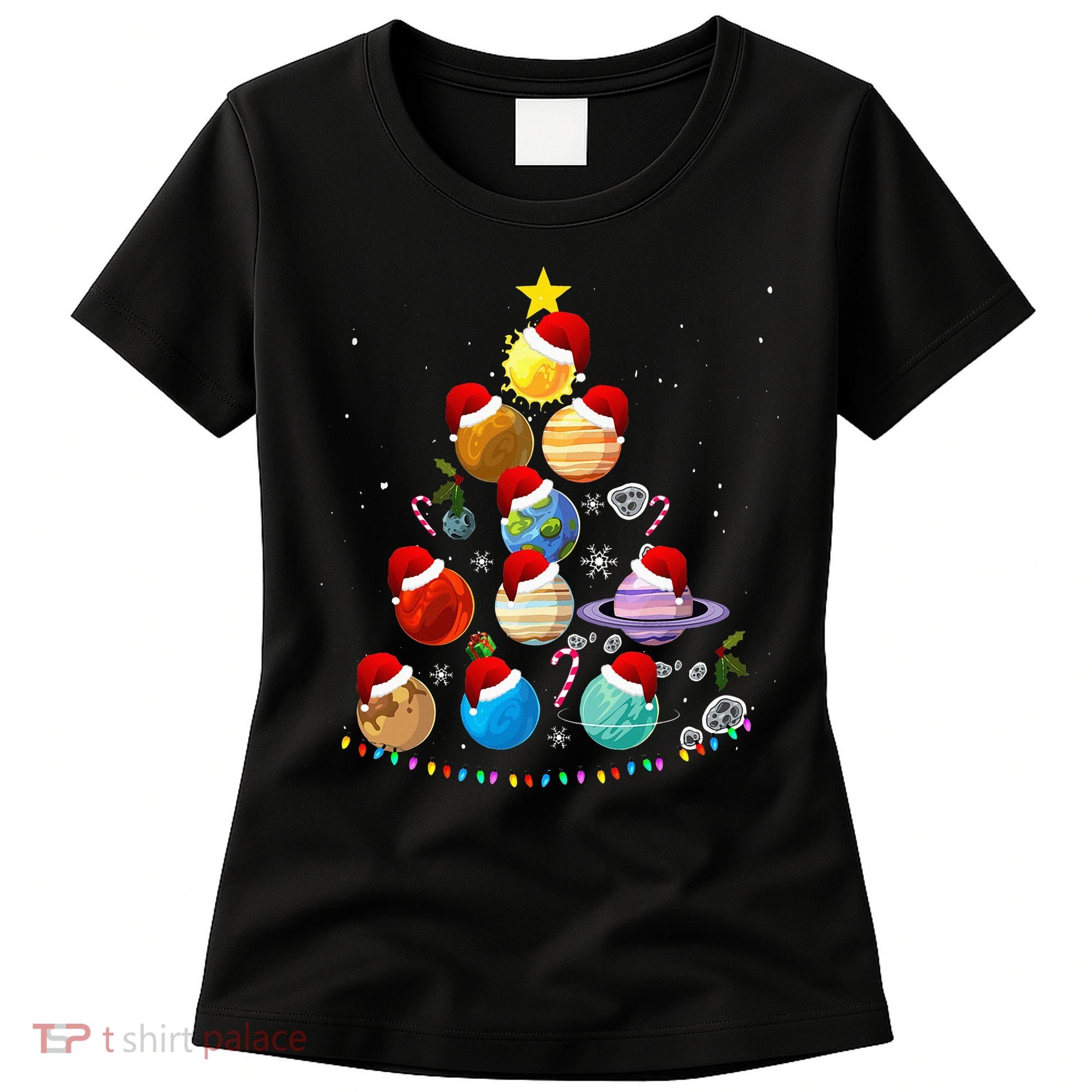 Funny Solar System Space Planets Tree Christmas Pajama Xmas Women's T-Shirt