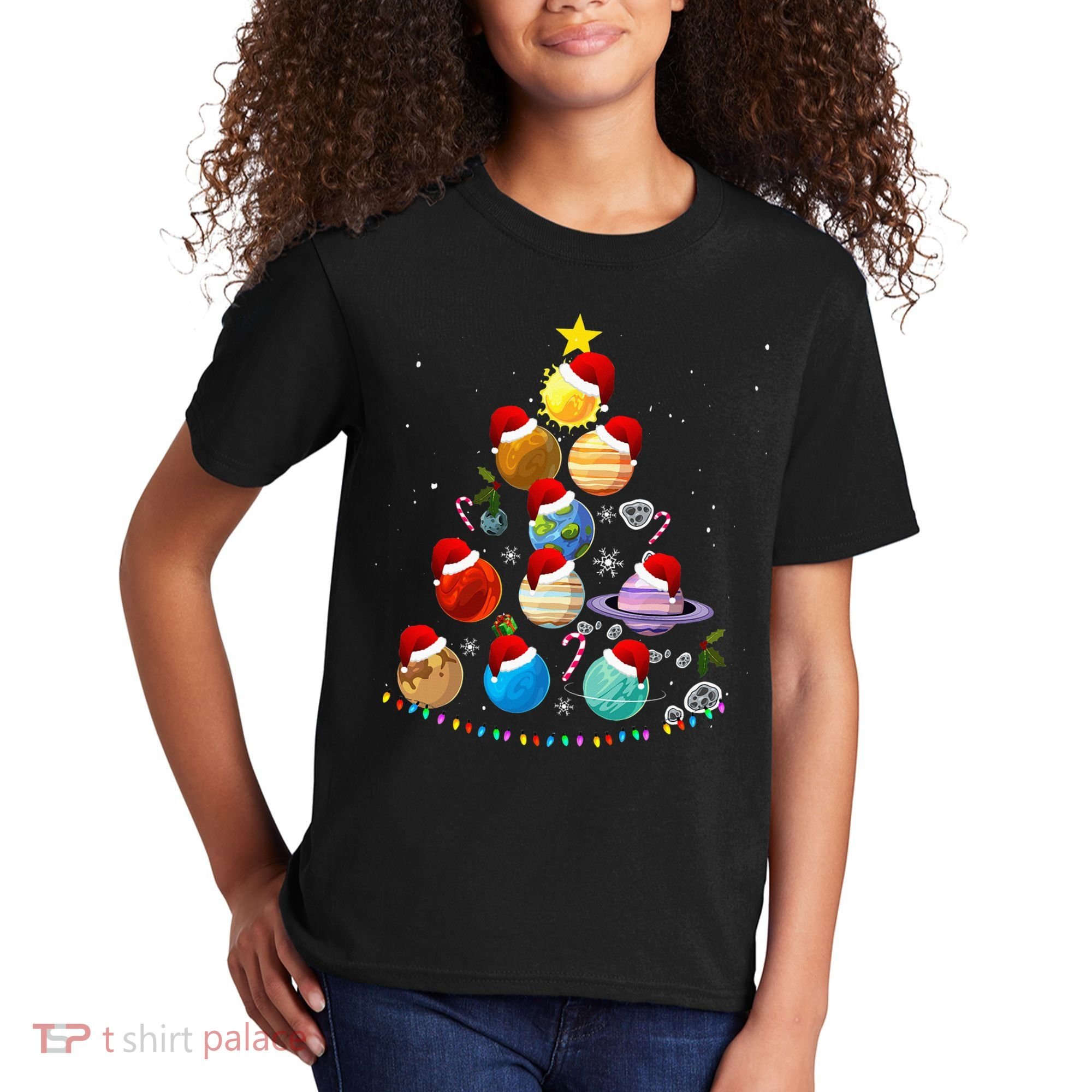 Funny Solar System Space Planets Tree Christmas Pajama Xmas Kids T-Shirt