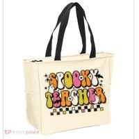 Funny Spooky Season Retro Spooky Teacher Halloween Costume Tote Bag thumb 2