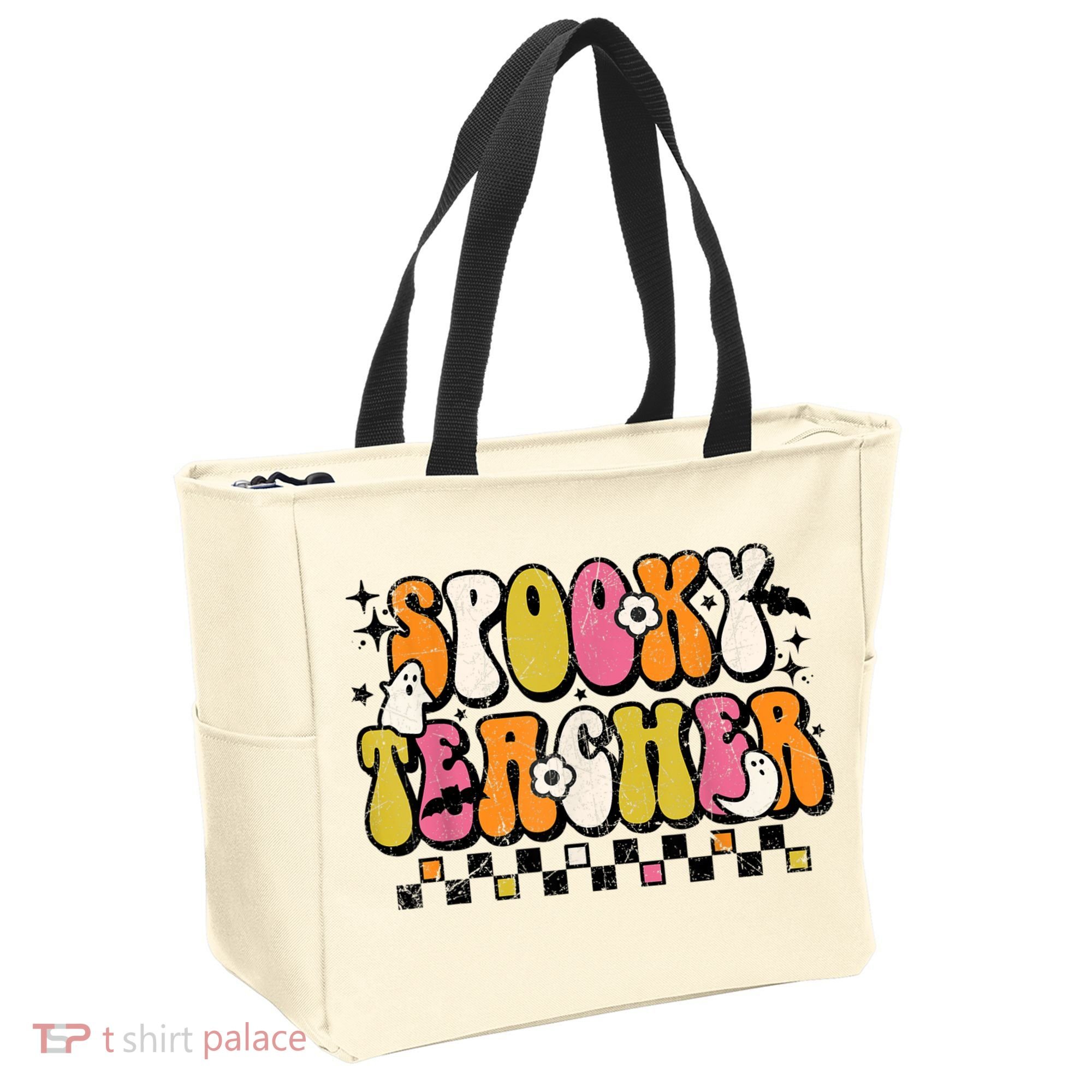 Funny Spooky Season Retro Spooky Teacher Halloween Costume Tote Bag