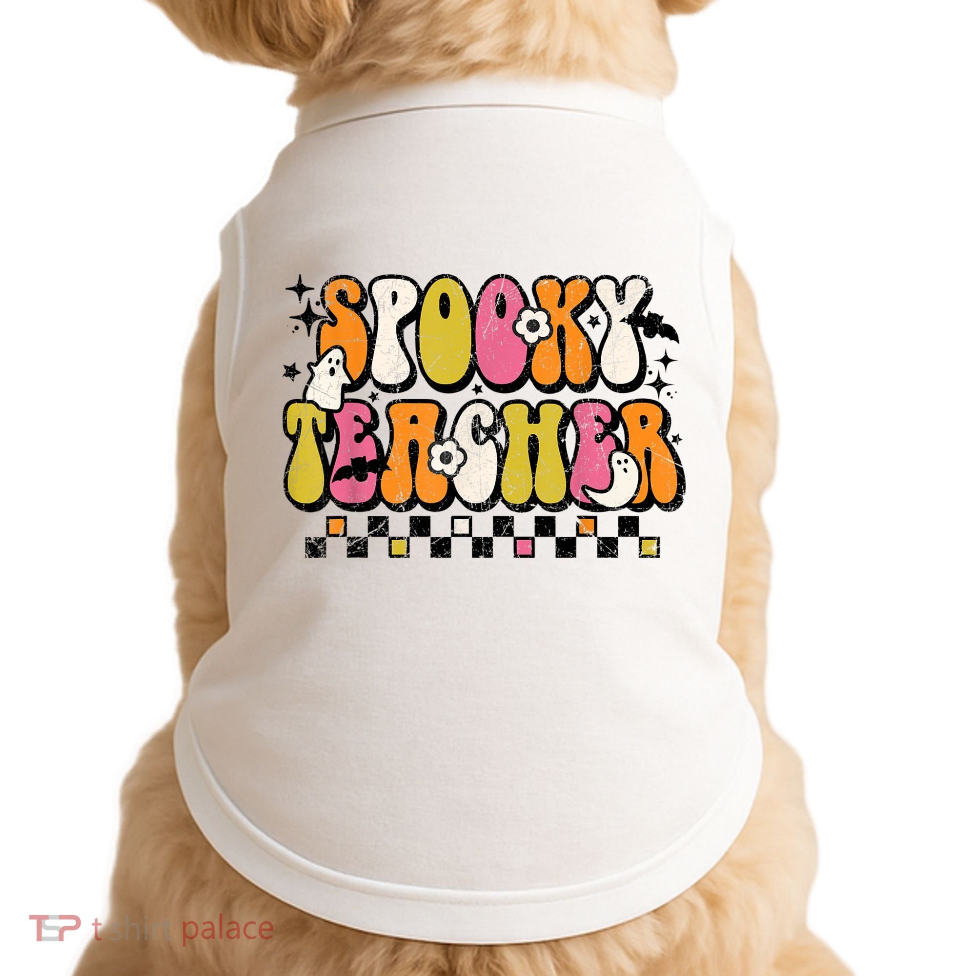 Funny Spooky Season Retro Spooky Teacher Halloween Costume Doggie Tank
