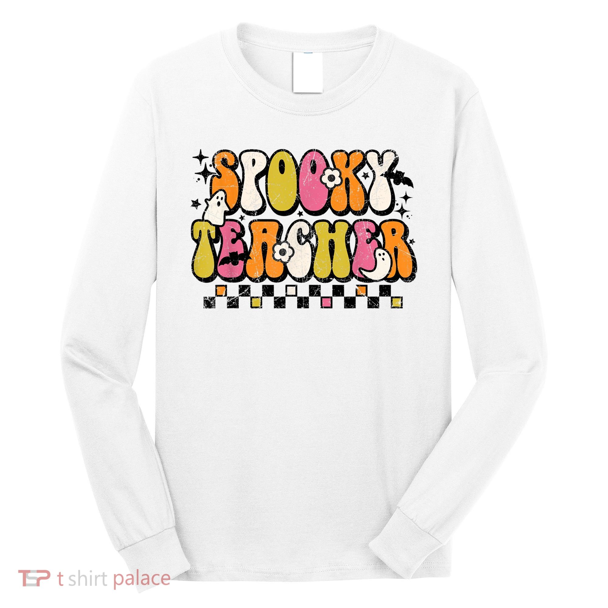 Funny Spooky Season Retro Spooky Teacher Halloween Costume Long Sleeve Shirt