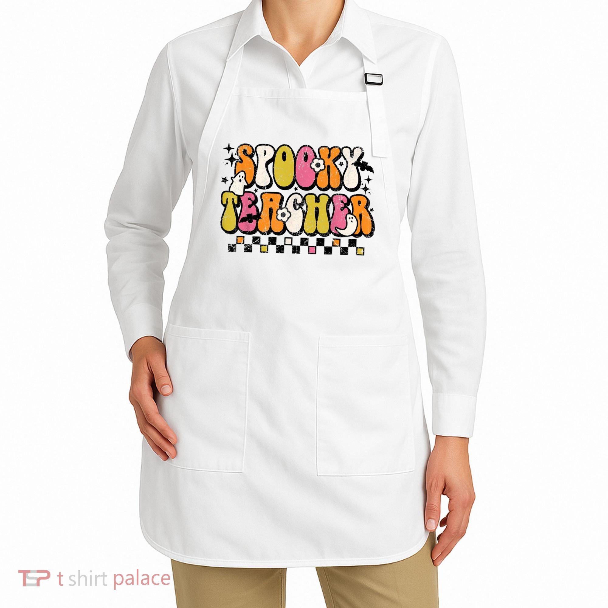 Funny Spooky Season Retro Spooky Teacher Halloween Costume Apron